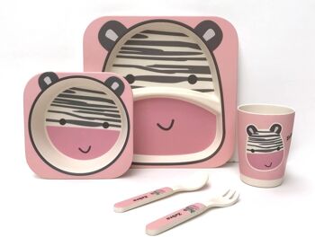 Ensemble de vaisselle en bambou 5 pièces pour enfants, écologique, passe au lave-vaisselle (Zebra) (BDS030) 1
