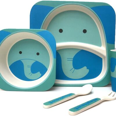 Service de table en bambou 5 pièces pour enfants, respectueux de l'environnement, passe au lave-vaisselle (éléphant) (BDS020)