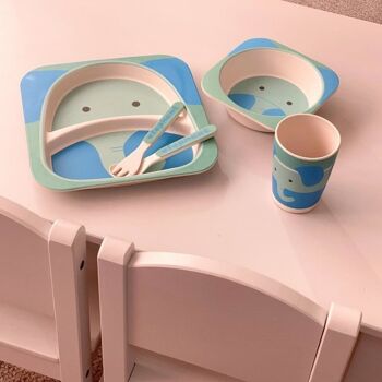 Service de table en bambou 5 pièces pour enfants, respectueux de l'environnement, passe au lave-vaisselle (éléphant) (BDS020) 2