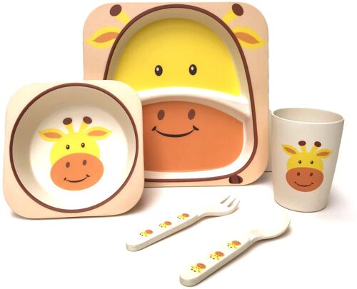 Children's 5 Piece Bamboo Dinner Set, Eco-Friendly, Dishwasher Safe (Giraffe) (BDS010)
