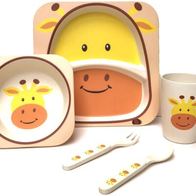 Children's 5 Piece Bamboo Dinner Set, Eco-Friendly, Dishwasher Safe (Giraffe) (BDS010)