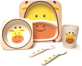 Service de table en bambou 5 pièces pour enfants, respectueux de l'environnement, passe au lave-vaisselle (girafe) (BDS010) 1