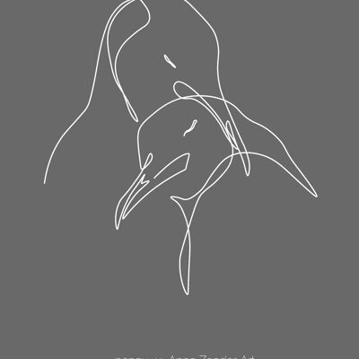 Pinguin Kunstdruck grau - PANGU x ANNA ZENDER ART (A3 / A4) - A4