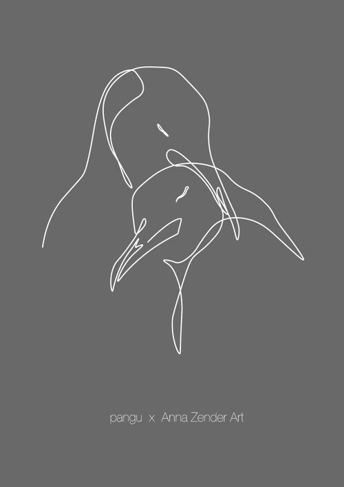 Pinguin Kunstdruck grau - PANGU x ANNA ZENDER ART (A3 / A4) - A3