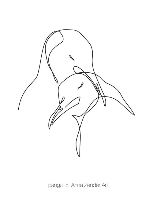 Pinguin Kunstdruck weiß - PANGU x ANNA ZENDER ART (A3 / A4) - A4