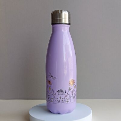 Insulated bottle "Fleurs des champs" white or lilac - Lila