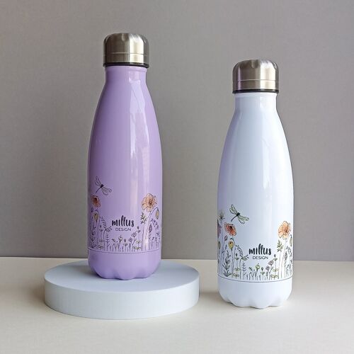 Bouteille isotherme "Fleurs des champs" blanche ou lila - Blanche