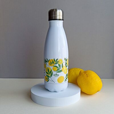 Weiße Isolierflasche "Lemons"