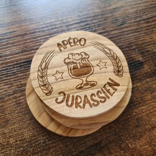 Lot de 4 sous-verres en bois "Apéro Jurassien"