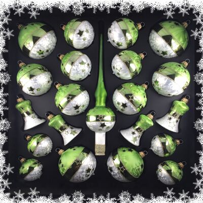 Set palline 21 pezzi - lacca ghiaccio bicolore bianco/verde "stella"