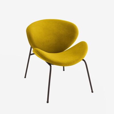 Sillón Malaga de terciopelo amarillo mostaza y patas de metal negro