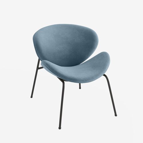 Fauteuil Malaga en velours bleu perle et pieds métal noir