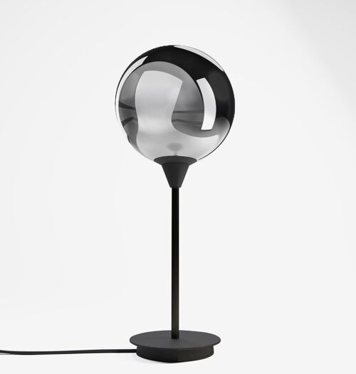 Lampe à poser design, métal noir et verre fumé, Noto