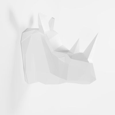 Weißes Nashorn, dekorative Wandtrophäe, Polyresin-Origami-Statuette