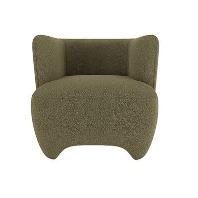 Armchair in khaki green curly wool