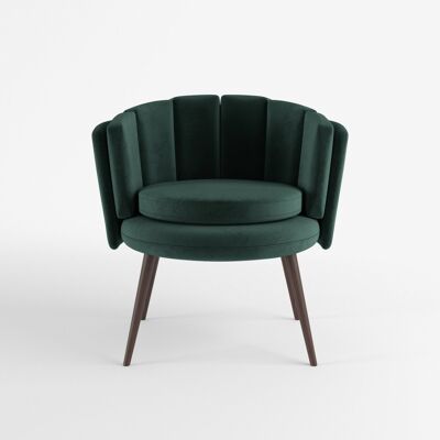 Fauteuil en velours vert forêt et bois d’hévéa, Jill