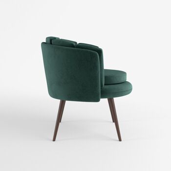 Fauteuil en velours vert forêt et bois d’hévéa, Jill 3