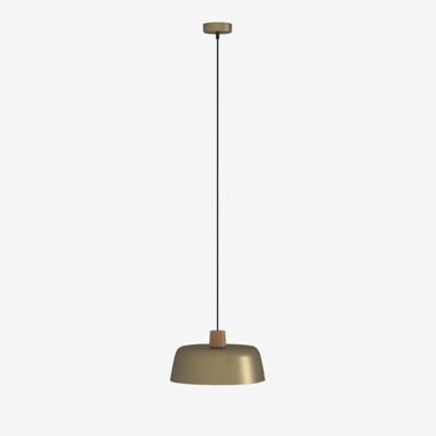 Pendant light in gold metal and wood, Modena