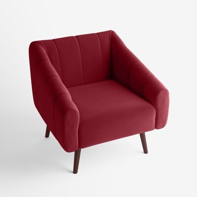 Fauteuil Édith en velours bordeaux et bois foncé