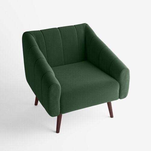 Fauteuil Édith en velours vert sapin et bois foncé