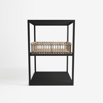 Table d’appoint noire en métal et bambou, Lazare 1
