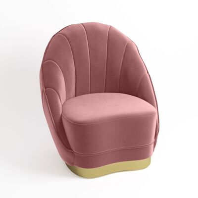 Vintage pink velvet armchair, gold brass-effect rim base