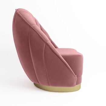 Fauteuil en velours rose vintage, base cerclage doré effet laiton 4