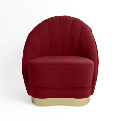 Burgundy velvet armchair, gold brass-effect rim base