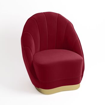 Fauteuil en velours bordeaux, base cerclage doré effet laiton 3