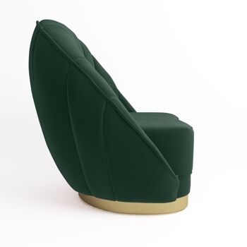 Fauteuil en velours vert sapin, base cerclage doré effet laiton 5