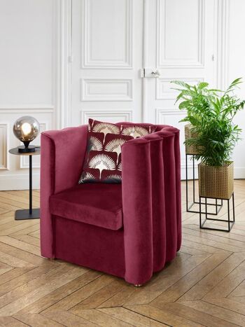 Fauteuil vintage en velours bordeaux 5