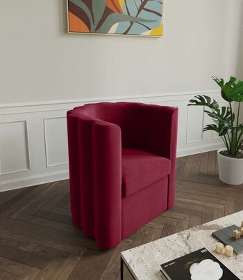 Fauteuil vintage en velours bordeaux 6