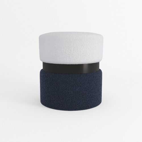 Pouf contemporain Cassiopée, bicolore bleu et métal noir