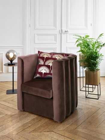 Fauteuil vintage en velours marron 5