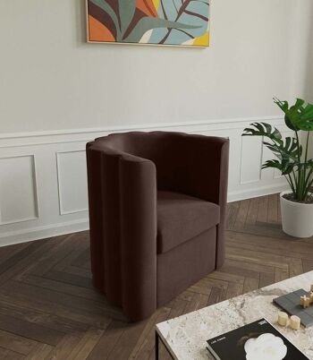 Fauteuil vintage en velours marron 6