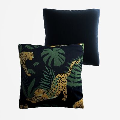 Coussin Tigre Jaune en velours noir à motifs