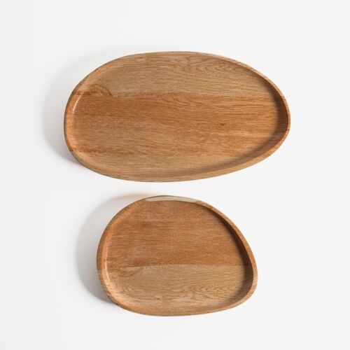 Set de 2 plateaux Bologne, en bois naturel