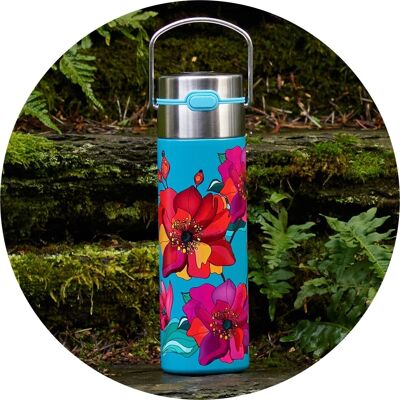 Gourde inox LEEZA Coquelicot turquoise