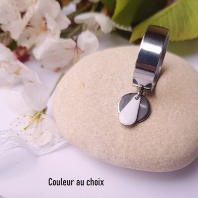 Bague inox personnalisable - sequin goutte colorée et rond argenté