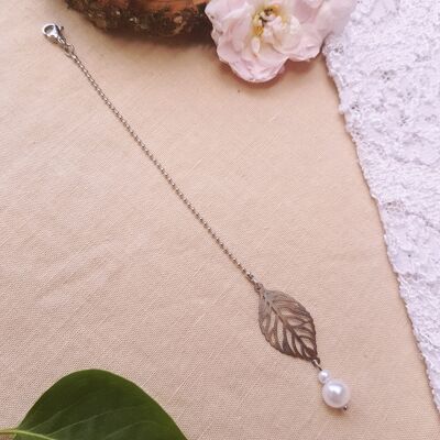 Bijou de dos inox - Feuilles et perles blanches