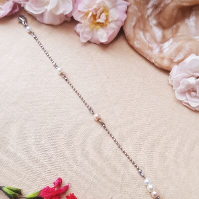 Bijou de dos inox - Perles blanches, ivoires et rose clair