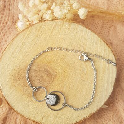 Bracelet inox - Cascade anneaux argentés et noirs
