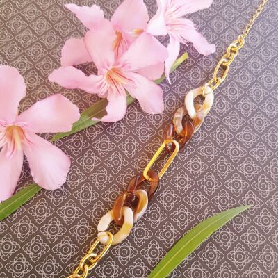Bracelet inox - chaîne maillons marron, beige et dorés