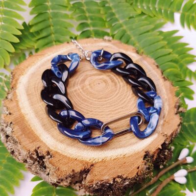Bracelet inox homme - chaîne maillons bleus, noirs et argentés