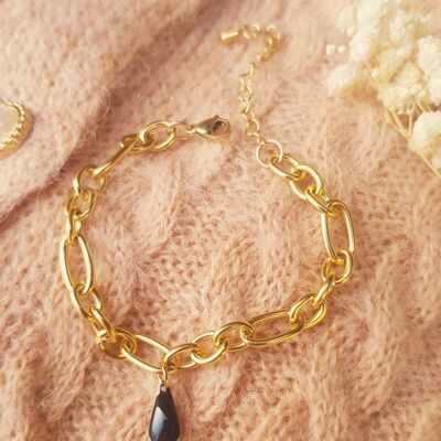 Bracelet inox personnalisable - Chaîne irrégulière dorée et sequin émaillé goutte