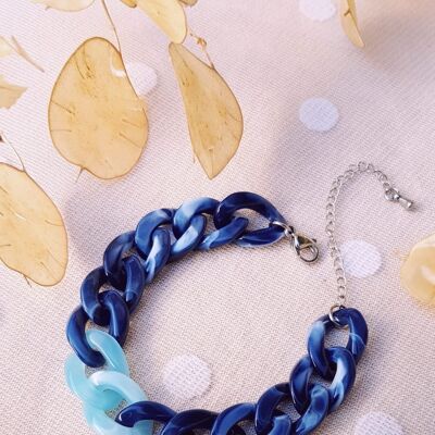 Bracelet inox personnalisable - chaîne maillons bicolore bleus