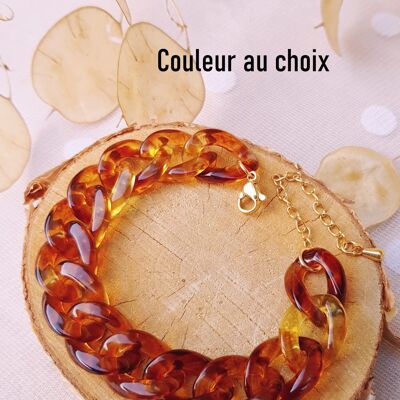 Bracelet inox personnalisable - Doré et chaîne acrylique maillons caramel