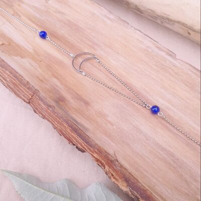 Headband inox - Lune et perles d'imitation bleues