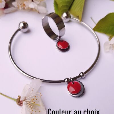 Parure [bague et bracelet] inox personnalisable - sequin rond coloré et argenté