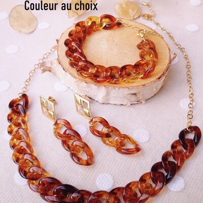 Parure [Collier, bracelet, BO] inox personnalisable - chaîne maillons caramel et doré